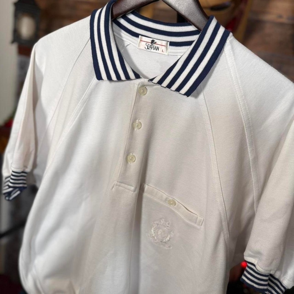 Vintage 90s Tennis Polo white Geometric Resort Shirt Large